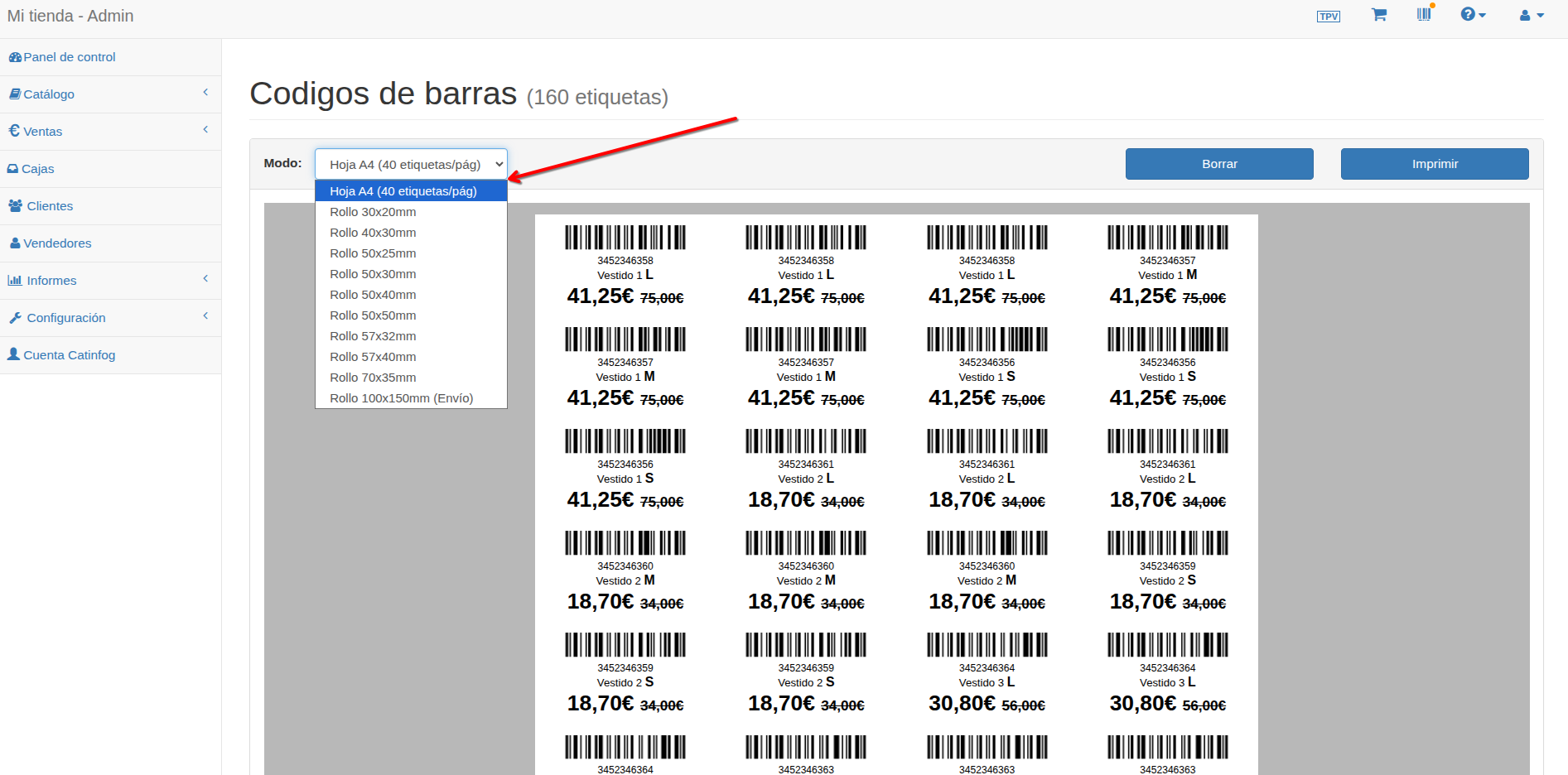 Impresión en diferentes tamaños de impresora de rollo