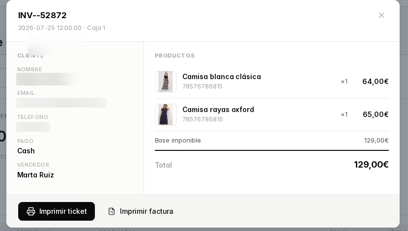 Ventana con el detalle de la venta: datos del cliente, productos con su precio y el total.