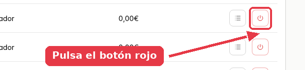 Los dos botones de la fila, con el botón rojo de cerrar señalado.