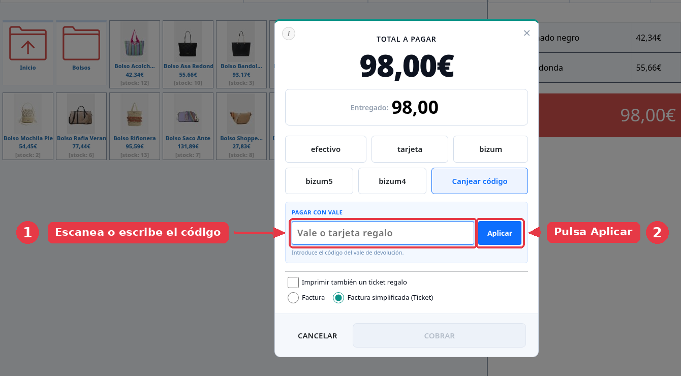 Campo para el código del vale o la tarjeta regalo, con el botón Aplicar al lado.
