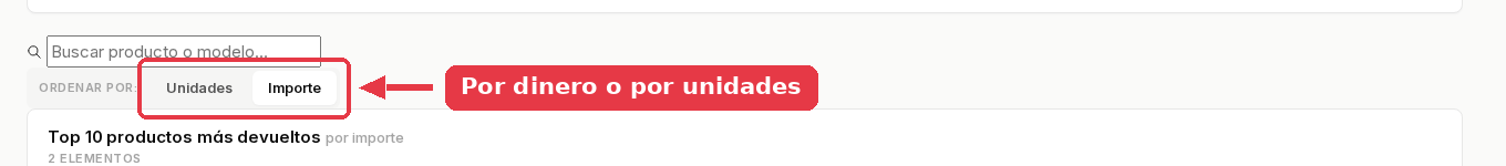 Los botones Unidades e Importe del bloque Ordenar por.